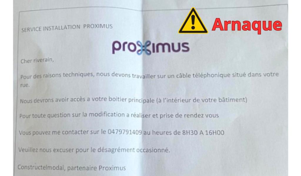 Soignies : tentative d’arnaque et usurpation d’identité de Constructel (partenaire Proximus)