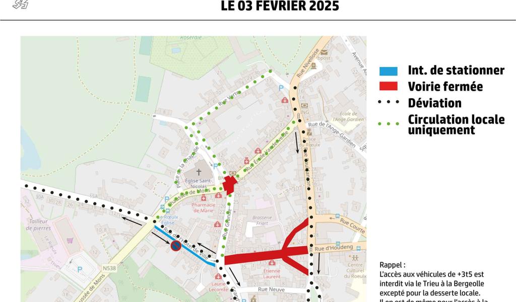 Le Roeulx : fermeture du carrefour formé par la rue Grande et la rue Emile Vandervelde